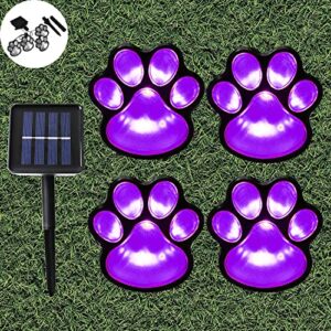 Obrecis Solar Lights Paw Print Outdoor Christmas Decoration, Dog Puppy Animal Cat Paw Path Purple Lights, Garden Lamp for Landscape Walkway Yard, Set of 4(Purple)