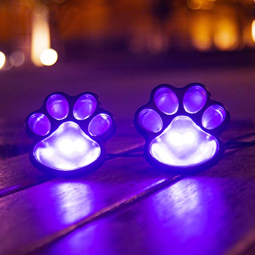 Obrecis Solar Lights Paw Print Outdoor Christmas Decoration, Dog Puppy Animal Cat Paw Path Purple Lights, Garden Lamp for Landscape Walkway Yard, Set of 4(Purple)