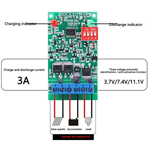 FECAMOS Solar Lamp Panel Circuit Board, High Stability Over Charge Protection Lithium Battery 3 Modes Adjustable Solar Lamp Controller Module for Garden Lights