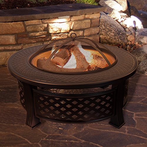 Fire Pit Set, Wood Burning Pit - Includes Spark Screen and Log Poker - Great for Outdoor and Patio, 32” Round Metal Firepit by Pure Garden