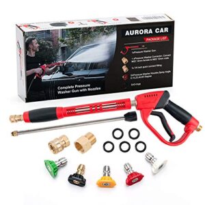 aurora car high pressure washer gun，40 inch, 5000 psi，with replacement wand extension，5 nozzle tips set,with 1/4” quick-connect，m22 15mm or m22 14mm