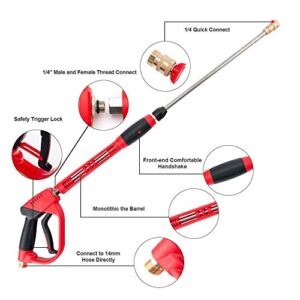 AURORA CAR High Pressure Washer Gun，40 Inch, 5000 PSI，with Replacement Wand Extension，5 Nozzle Tips Set,with 1/4'' Quick-Connect，M22 15mm or M22 14mm