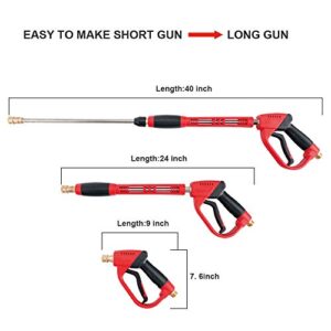 AURORA CAR High Pressure Washer Gun，40 Inch, 5000 PSI，with Replacement Wand Extension，5 Nozzle Tips Set,with 1/4'' Quick-Connect，M22 15mm or M22 14mm