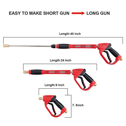 AURORA CAR High Pressure Washer Gun，40 Inch, 5000 PSI，with Replacement Wand Extension，5 Nozzle Tips Set,with 1/4'' Quick-Connect，M22 15mm or M22 14mm