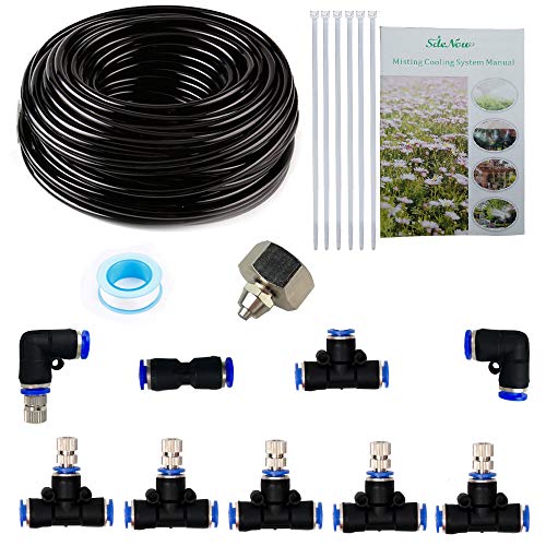 Misting Cooling System,32.8FT (10M) Misting Line 6 Stainless Steel Mist Nozzles 6 Connector Outdoor Cool Mister for Patio Garden Umbrellas Greenhouse Fan Trampoline Waterpark