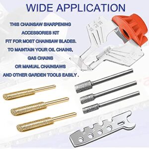 Chainsaw Sharpening Attachment Kit - 8Pcs Chain Saw Blade Teeth Sharpener Set with Angle Guide and Diamond Burr Grinding Stone Files, Drill Power Tool Accessories for Gardening Lawn Mower Chainsaw