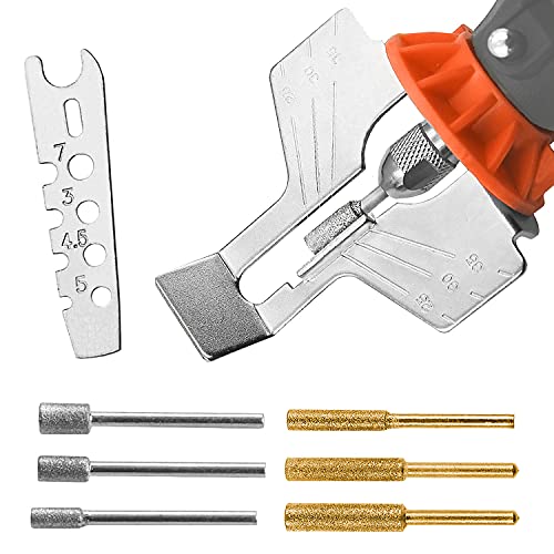 Chainsaw Sharpening Attachment Kit - 8Pcs Chain Saw Blade Teeth Sharpener Set with Angle Guide and Diamond Burr Grinding Stone Files, Drill Power Tool Accessories for Gardening Lawn Mower Chainsaw