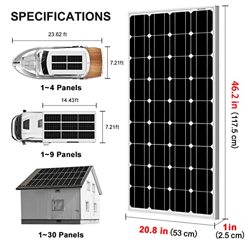 DOKIO 100w 18v Solar Panel German TÜV Certification Monocrystalline(HIGH Efficiency) to Charge 12v Battery(Vented AGM Gel) or Off-Grid and Hybrid Power System for Home/Garden RV,Boat