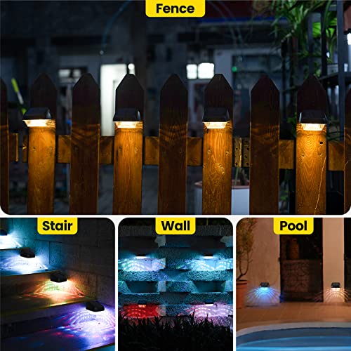 AmbiCasa Solar Deck Lights, 6 Pack Outdoor Fence Lights Solar Power Step Lights with Warm Light & RGB, IP65 Waterproof Outside Front Back Yard Lighting Decor for Stairs Patio Garden Pool Pathway