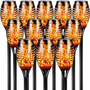 otdair solar torch lights with flickering flame, 12 packs 12led tiki torch solar lights outdoor, ip65 waterproof mini solar torch light auto on/off for garden, patio, yard, pathway