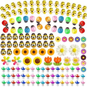 225 pcs Tiny Resin Bee Wooden Ladybug Daisy Flower Mushroom Decor, Bumble Bee Embellishment Epoxy Slime Charm Miniature Fairy Garden Accessories Figurines Micro Landscape Ornaments Scrapbooking