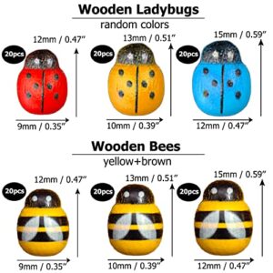225 pcs Tiny Resin Bee Wooden Ladybug Daisy Flower Mushroom Decor, Bumble Bee Embellishment Epoxy Slime Charm Miniature Fairy Garden Accessories Figurines Micro Landscape Ornaments Scrapbooking