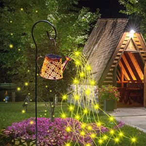 sunkite solar watering can lights with leds, retro hanging lantern lights, waterproof decor for outdoor,yard,pathway,patio,garden,lawn,flower bed with 36 inch shepherd hook (warm white)