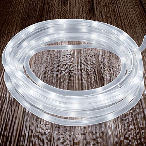 Pure Garden 50-LG1008 Outdoor Rope Solar Powered Cable String 100 LED Lights with 8 Modes for Patio Backyard, Garden, Events (Cool White)