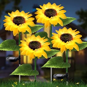 solar outdoor lights for garden decor, 4 pack waterproof solar powered flowers stake lighting for outdoor decor, sunflowers led light for outside garden patio pathway yard backyard porch lawn