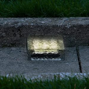solar powered glass brick – 6×6 square, outdoor landscape light, 5 warm white led lights, built-in solar panel, dusk to dawn timer, garden walkway lighting – rechargeable battery included