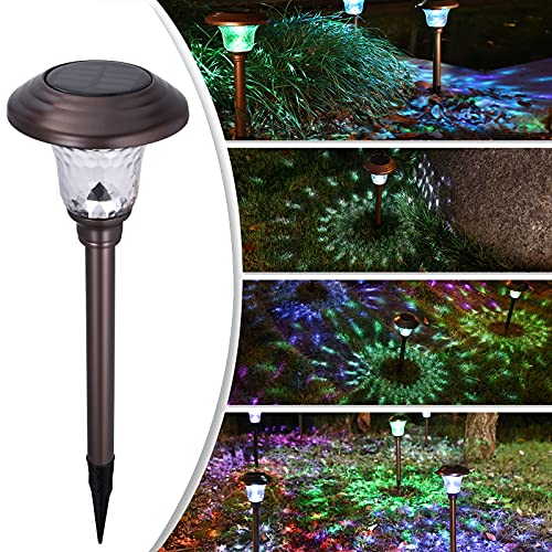ROOKROME Solar Pathway Lights Outdoor,Bright Waterproof Glass Auto Color Changing LED Garden Light for Yard, Walkway, Patio, Path, Driveway, Lawn Landscape Decoration(4 Pack)