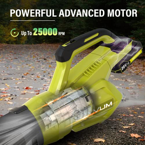 SEYVUM Leaf Blower - 500CFM 20V MAX Leaf Blower Cordless with 2 X 2.0 Battery & Charger, Electric Handheld Leaf Blower, Lightweight Powerful Blower Battery Operated for Lawn Care, Patio, Jobsite, Yard