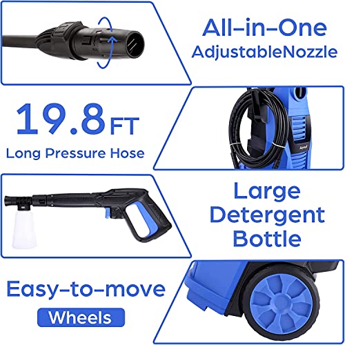 Pressure Washer ,Suyncll High Power Washer 2.5GPM Electric Pressure Washer Power Washers Machine with Adjustable Nozzle Soap Bottle for Homes, Cars, Driveways, Patios and Garden (Blue)