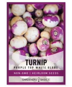 turnip seeds for planting (purple white top globe) heirloom, non-gmo vegetable variety- 1 gram seeds great for summer, fall and winter gardens by gardeners basics