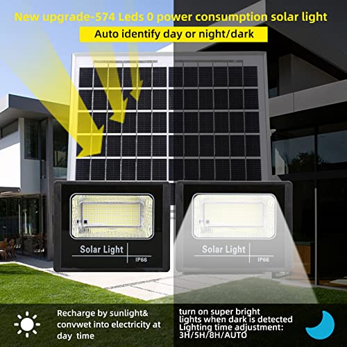 LVEMIZ 2-Pack 300W Solar Flood Lights Outdoor with Remote, Dual 287 LEDs Dusk to Dawn Auto On/Off 24000LM IP66 Waterproof 16.4ft Cables Perfect for Barn, Warehouse, Yard, Garden
