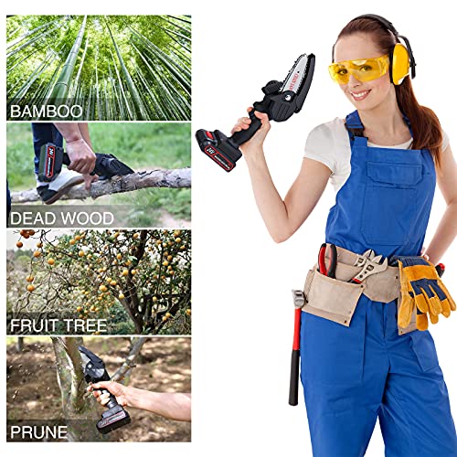 Mini Chainsaw Cordless, FAMICCI 4-Inch Battery Chainsaw, Small Electric saw, Rechargeable Portable one-Hand Power Chain Saws For Tree Trimming/Wood Cutting/Branch Pruning (24v 2 Batteries + 3 Chains)