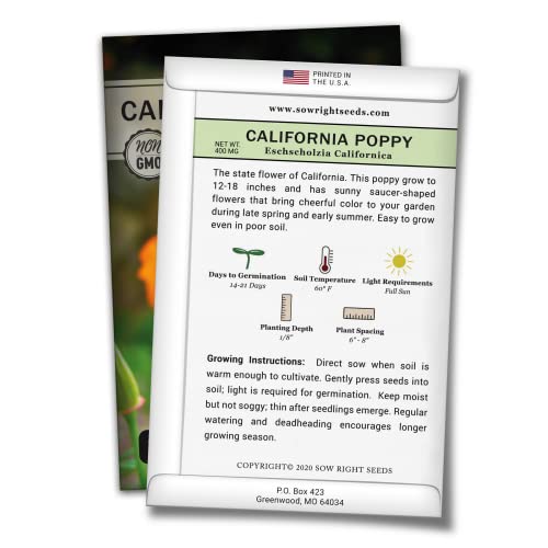 Sow Right Seeds - California Poppy Seeds to Plant - Full Instructions for Planting and Growing a Beautiful Flower Garden; Non-GMO Heirloom Seeds; Wonderful Gardening Gift (1)