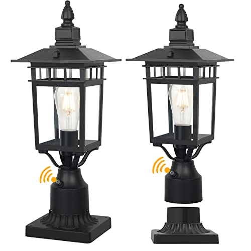 Krychiler Outdoor Dusk to Dawn Post Light with Pier Mount Base, 2 Pack Waterproof Dusk to Dawn Lamp Posts Outdoor Lighting Lamp Post Light Fixture for Garden Park Driveway Pathway