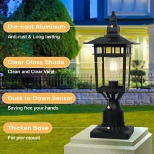 Krychiler Outdoor Dusk to Dawn Post Light with Pier Mount Base, 2 Pack Waterproof Dusk to Dawn Lamp Posts Outdoor Lighting Lamp Post Light Fixture for Garden Park Driveway Pathway