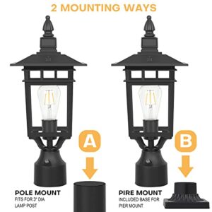 Krychiler Outdoor Dusk to Dawn Post Light with Pier Mount Base, 2 Pack Waterproof Dusk to Dawn Lamp Posts Outdoor Lighting Lamp Post Light Fixture for Garden Park Driveway Pathway