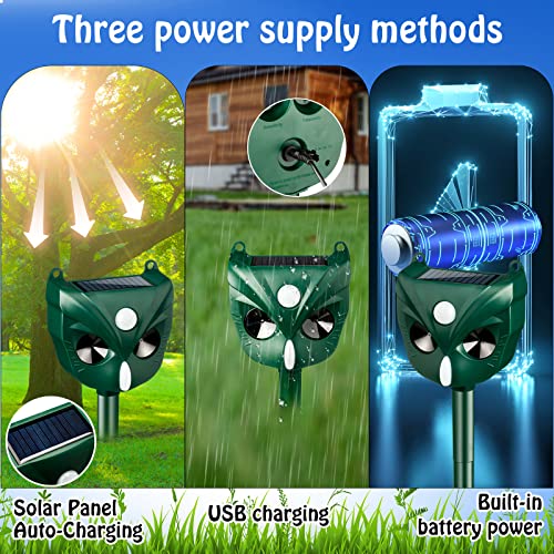 2 Pcs Solar Ultrasonic Animal Repeller with Motion Sensor and LED Flashing Light Squirrel Repellent 110 Degree Cat Deterrent Outdoor Animal Motion Detection for Dog Deer Fox Bird Garden Farm