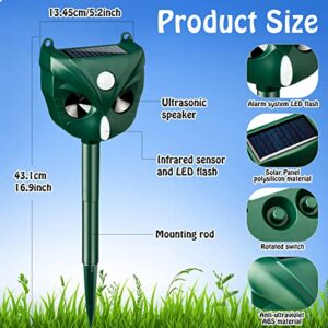 2 Pcs Solar Ultrasonic Animal Repeller with Motion Sensor and LED Flashing Light Squirrel Repellent 110 Degree Cat Deterrent Outdoor Animal Motion Detection for Dog Deer Fox Bird Garden Farm