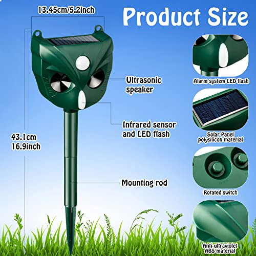 2 Pcs Solar Ultrasonic Animal Repeller with Motion Sensor and LED Flashing Light Squirrel Repellent 110 Degree Cat Deterrent Outdoor Animal Motion Detection for Dog Deer Fox Bird Garden Farm