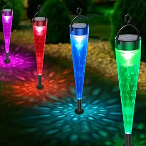 solar pathway lights outdoor-solar garden decorative lights that can be hung in the sky, 7color auto-changing or fixed single color landscape lighting path lights for lawn patio yard walkway (4pack)