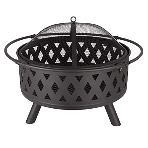 Fire Pit Set, Wood Burning Pit - Includes Screen, Cover and Log Poker - Great for Outdoor and Patio, 32 inch Round Crossweave Firepit by Pure Garden