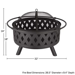 Fire Pit Set, Wood Burning Pit - Includes Screen, Cover and Log Poker - Great for Outdoor and Patio, 32 inch Round Crossweave Firepit by Pure Garden