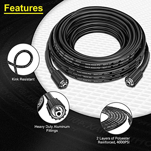 POHIR Pressure Washer Hose 25FT, Kink Resistant Power Washer Hose 1/4 Inch x 25 Feet with M22 14MM Swivel, Pressure Washer Garden Water Hose Adapter 14 Pack Full Set, Power Washer Kit
