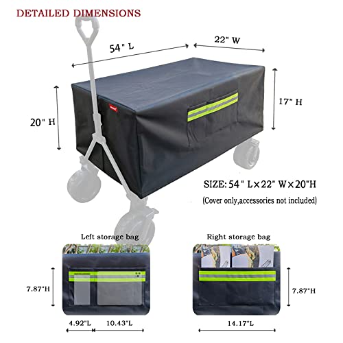 Mamiko Folding Waterproof Wagon Cart Cover, Garden Wagon Covers, 54" L x 22" W x 20" H,Waterproof, Water, Dust and Heat Insulation, Reflective Strip Cover(Cover only, Accessories not Included)