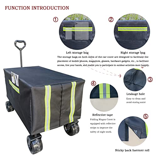 Mamiko Folding Waterproof Wagon Cart Cover, Garden Wagon Covers, 54" L x 22" W x 20" H,Waterproof, Water, Dust and Heat Insulation, Reflective Strip Cover(Cover only, Accessories not Included)