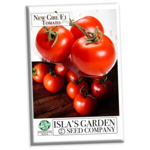 new girl f1 tomato seeds for planting, 20+ heirloom seeds per packet, (isla’s garden seeds), non gmo seeds, botanical name: lycopersicon lycopersicum, great home garden gift
