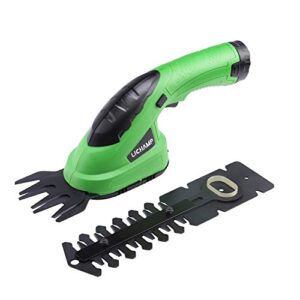 lichamp 2-in-1 electric hand held grass shear hedge trimmer shrubbery clipper cordless battery powered rechargeable for garden and lawn, cgs-3601 grass green