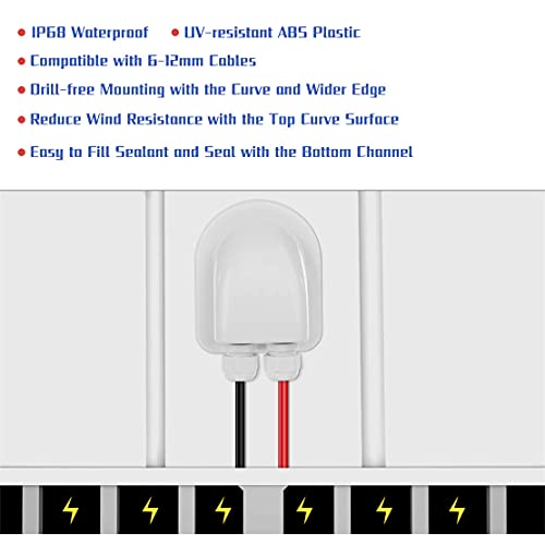 ILSSLI Solar Cable Entry Gland, Waterproof Solar Double Cable Connector Cover Solar Photovoltaic Plastic Bracket Curved ABS Dual Cable Entry Housing for Solar Panels of RV, Caravan Boat