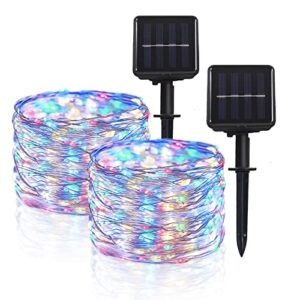 hemasxing 2 pack solar string lights outdoor waterproof 100 led 33ft multicolor solar fairy lights 8 modes copper wire solar powered twinkle lights for garden patio yard christmas decoration…