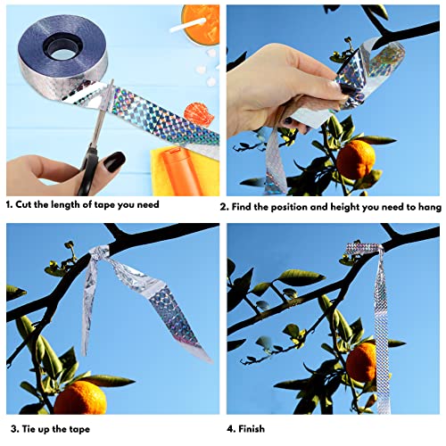 2 * 300 Foot Bird Scare Tape, Bird Ribbon Bird Reflective Flash Tape Woodpecker Deterrent Bird Scare Ribbon Repellent Keep Birds Away Outdoor