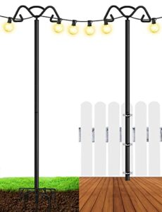 karjoefar string light poles for outside, 9ft metal poles for outdoor string lights, patio light pole with 7-prong and 2 hooks for backyard garden bistro deck party holiday – 2pack