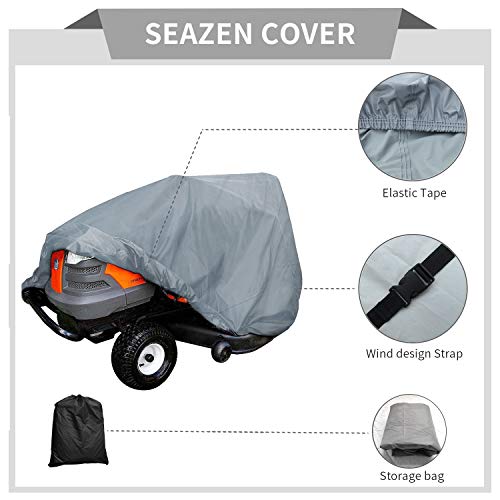 SEAZEN Waterproof Heavy Duty Lawn Mower Cover, UV and Dust Protection Lawn Tractor Cover, Universal Fit Garden Tractor Cover with Drawstring & Storage Bag