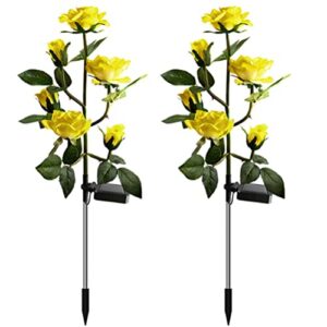 aolyty solar garden lights outdoor, solar powered stake flower light, ip65 waterproof solar decorative rose flowers lights for patio pathway yard lawn decor (yellow, 6 rose)