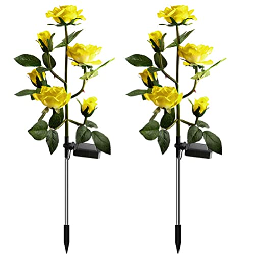 Aolyty Solar Garden Lights Outdoor, Solar Powered Stake Flower Light, IP65 Waterproof Solar Decorative Rose Flowers Lights for Patio Pathway Yard Lawn Decor (Yellow, 6 Rose)