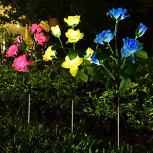 Aolyty Solar Garden Lights Outdoor, Solar Powered Stake Flower Light, IP65 Waterproof Solar Decorative Rose Flowers Lights for Patio Pathway Yard Lawn Decor (Yellow, 6 Rose)