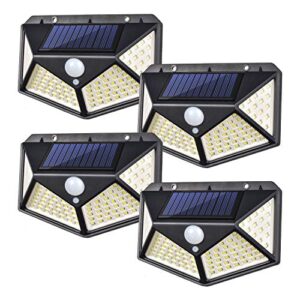 solar lights outdoor – solar wall light 100 leds wireless solar motion sensor security lights with 270° wide angle ip65 waterproof 3 optional mode for garden patio yard front door garage porch,4 pack